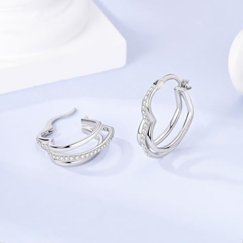 NARMO 925 Sterling Silver Earrings for Women Hypoallergenic Hoop Earrings - color: Stacked Love