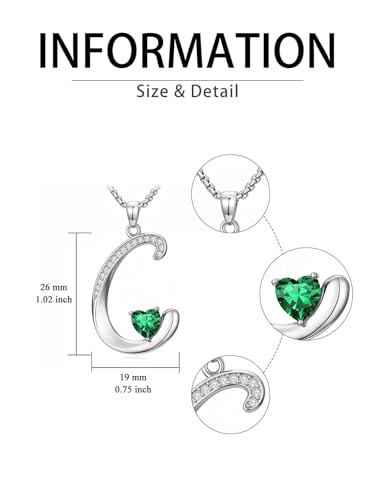 A to Z Initial Birthstone Pendant Necklaces Name Jewelry for Women | 18K White Gold Plated Personalized Alphabet Jewelry Anniversary Christmas Birthday Gifts for Wife Her Daughter Girlfriend - color: C Initial-05-May