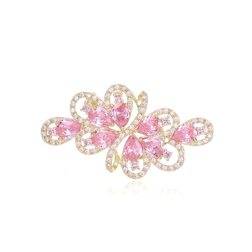 YOQUCOL Cubic Zirconia Crystal Rhinestone Wedding Brooch Pin for Women Brides Jewelry - color: A-Gold Pink