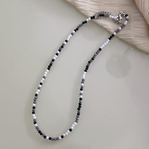 Dainty Colorful Crystal Beaded Chain Adjustable Lightweight Choker Necklace Handmade Bohemian Shiny 3mm Rice Stone Beads Necklace Boho Summer Beach Jewelry for Women - color: mix 1