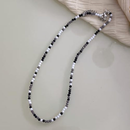 Dainty Colorful Crystal Beaded Chain Adjustable Lightweight Choker Necklace Handmade Bohemian Shiny 3mm Rice Stone Beads Necklace Boho Summer Beach Jewelry for Women - color: mix 1