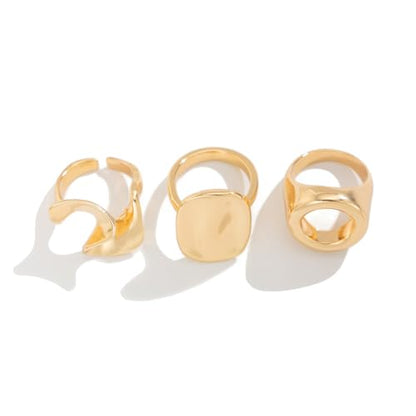 Chunky Gold Gemstone Ring Set for Women Adjustable Stackable Statement Rings Punk Geometric Turquoise Minimalist Jewelry - style: style P