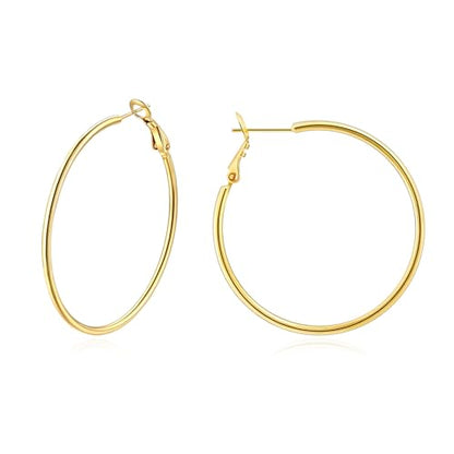 14K Gold Plated 925 Sterling Silver Posts large Hoop Earrings for Women, Hypoallergenic Big Hoop Earrings Lightweight Jewelry for Women 30/40/50/60/70MM - color: Gold-40mm
