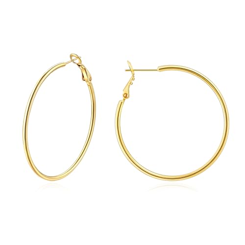 14K Gold Plated 925 Sterling Silver Posts large Hoop Earrings for Women, Hypoallergenic Big Hoop Earrings Lightweight Jewelry for Women 30/40/50/60/70MM - color: Gold-40mm