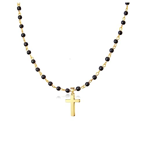 Small Dainty Cross Necklace Pendant Bohemian Turquoise Seed Bead Beaded Necklace Choker for Women Men Faith Jewelry Gift - color: 06 Gold