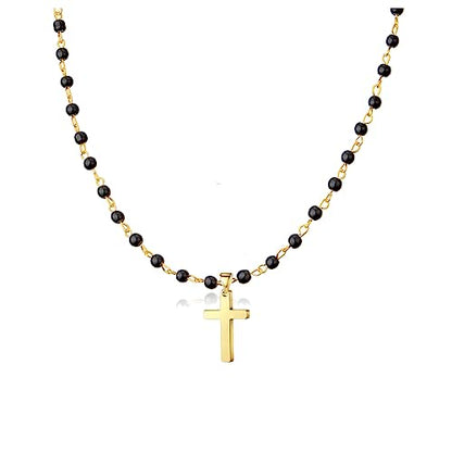 Small Dainty Cross Necklace Pendant Bohemian Turquoise Seed Bead Beaded Necklace Choker for Women Men Faith Jewelry Gift - color: 06 Gold