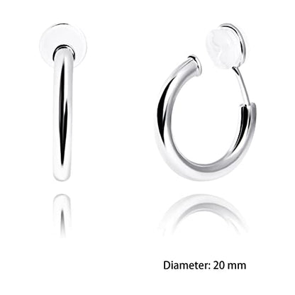 Clip on Earrings for Women, 14K Real Gold Plated Non Pierced Hoop, Clip on Hoops for Non Pierced Ears Gold and White Gold - color: 20mm Hoop White Gold