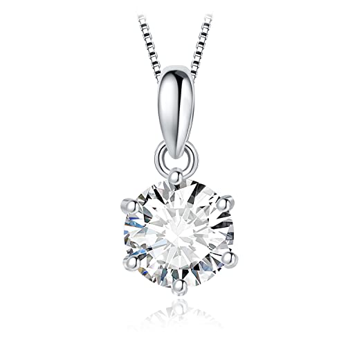 JewelryPalace Round 1ct 2ct 3ct Cubic Zirconia Solitaire Pendant Necklace for Women, 925 Sterling Silver 14k White Gold Plated Necklaces for Her, Classic Simulated Diamond Jewelry Set, 18 Inches chain - color: A-1ct-CZ-Sterling Silver