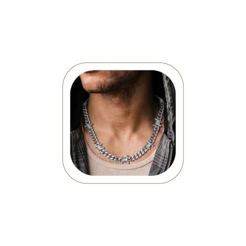 ChainsHouse Barbed Wire Necklace Punk Thorns Chain Necklace for Men Women, 5/6/7/9/12MM Wide Stainless Steel/Black Metal/Gold Plated Hiphop Rock Jewelry, 18-22 Inches - color: f.9mm-Steel-Thorns Chain, size: 16 Inches(choker length)