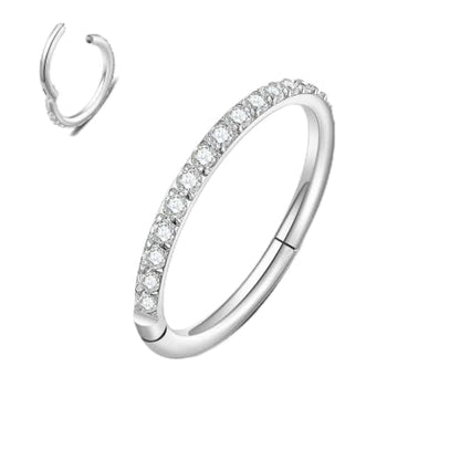 MissNity 20G, 18G, 16G, 14G Hinged Nose Rings Hoop with Gem in 316L Surgical Steel, Septum Clicker Cartilage Earrings Conch Daith Helix Rook Ear Lobe Piercing Jewelry, Diameter 6mm to 12mm - color: 01: Steel - Clear CZ
