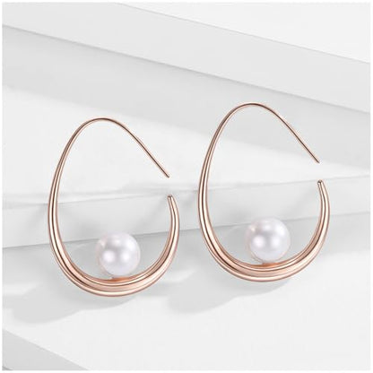 14k Gold Plated Lightweight Pearl Earrings,Trendy Jewelry,Teardrop Hoop Earrings for Women,Pearl Drop Earrings,Elegant Jewelry for Gifts - color: rose gold drop pearl