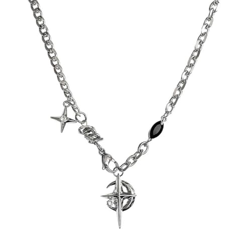 Gothic Cross Star Necklace For Men Women Silver Stainless Steel Cuban Link Paperclip Figaro Bead Chain Punk Kpop Y2k Goth Irregular Layered Cross Pendant Necklace Non Tarnish Jewelry Gift - color: Silver D