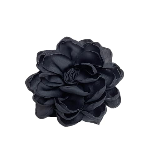 Dainty Fabric Rose Flower Large Brooch Lapel Pins Flower Brooches Pin Classic for Wedding Party Dance Banquet for Women Dress Suit Clothes Accessories Jewelry 100mm - color: Black