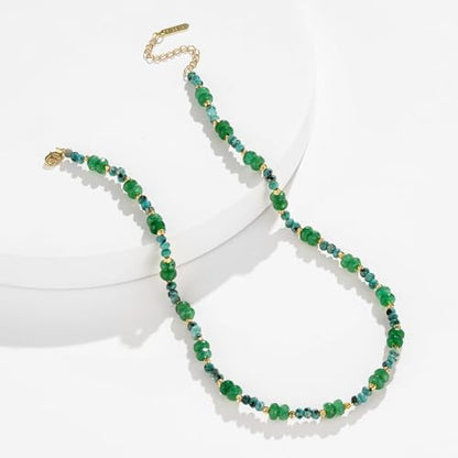 KissYan Beaded Choker Necklace for Women, Colorful Natural Gemstones Pearl Choker 14K Gold Plated Pendant Healing Crystal Necklace Handmade Stone Jewelry Gift | 14K Gold Plated Pendant Necklaces, Natural Gemstones Pearl Choker, Healing Crystal Chain, Hand