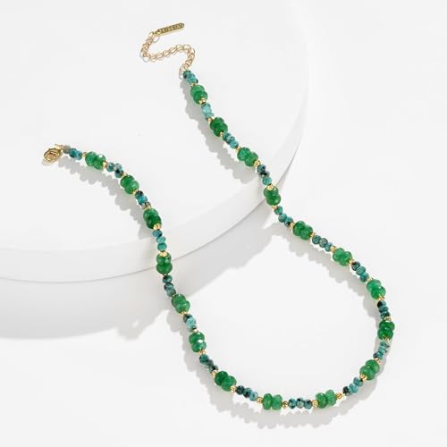 KissYan Beaded Choker Necklace for Women, Colorful Natural Gemstones Pearl Choker 14K Gold Plated Pendant Healing Crystal Necklace Handmade Stone Jewelry Gift | 14K Gold Plated Pendant Necklaces, Natural Gemstones Pearl Choker, Healing Crystal Chain, Hand
