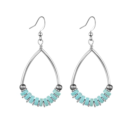 Boho Turquoise Dangle Earrings For Women Trendy,Western Blue Gemstone Drop Earings,Vintage Gothic Ethnic Statement Beach Vacation Long Birthstone Earrings with Leaf Teardrop Turquoise Crystal Tassels,Fashion Jewelry Birthday Gift. - style: A5 Turquoise Li