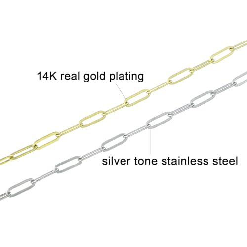 kelistom 14K Gold Filled Stainless Steel Paperclip Chain Bracelet for Women, 7.5” Rectangle Link Bracelets, Waterproof and Never Tarnish - color: 14K gold-4mm+extender