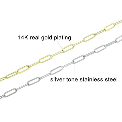 kelistom 14K Gold Filled Stainless Steel Paperclip Chain Bracelet for Women, 7.5” Rectangle Link Bracelets, Waterproof and Never Tarnish - color: 14K gold-4mm+extender