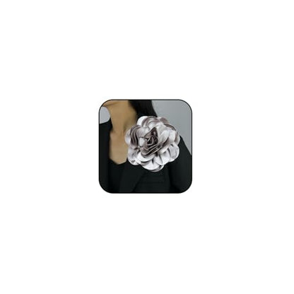 Dainty Satin Fabric Rose Flower Brooches 7.5in Extra Large Big Camellia Flower Brooches Lapel Pins for Women Wedding Party Dance Dress Clothes Accessories - color: Gray