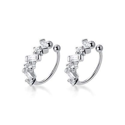 SLUYNZ 925 Sterling Silver CZ Cuff Earrings for Women Small Hoop Earrings No Piercing Cartilage Earrings - color: A-Silver