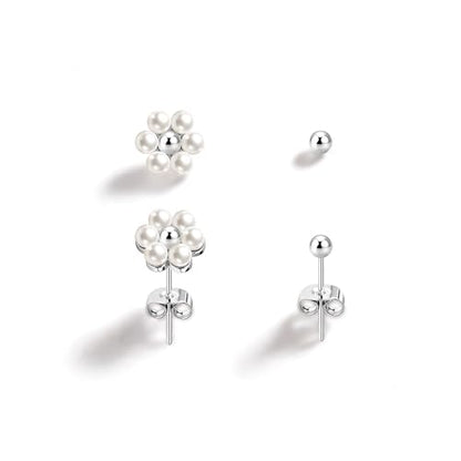 IMBOS Pearl Earrings 14k Gold Plated Daisy Flower Stud Earrings for Women Ball Stud Flat Back Earring Hypoallergenic Statement Earring Trendy Jewelry Gift for Women - color: Silver-Pearl Ball