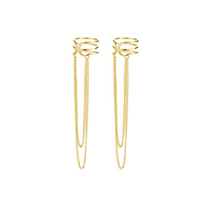 SLUYNZ 925 Sterling Silver No Piercing Cuff Earrings Chain for Women Wrap Earrings Tassel Clip On Ear - color: Gold Plated