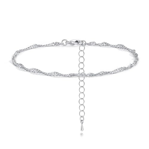 Gold Anklet Silver Ankle Bracelets for Women, 14k Gold Plated Anklets for Women Waterproof Adjustable Hypoallergenic Cute Dainty Simple Twist Chain Anklet Trendy Foot Jewelry Gift