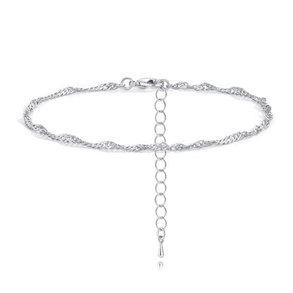 Gold Anklet Silver Ankle Bracelets for Women, 14k Gold Plated Anklets for Women Waterproof Adjustable Hypoallergenic Cute Dainty Simple Twist Chain Anklet Trendy Foot Jewelry Gift