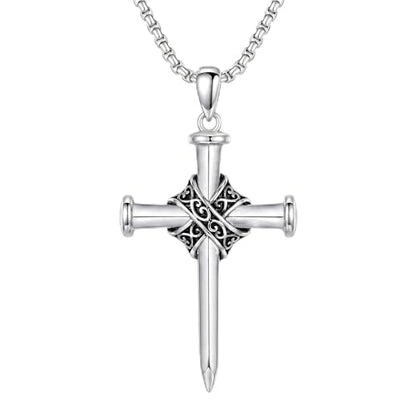 Cross Necklace for Men Women 925 Sterling Silver Cross Pendant Necklace Christian Religious Jewelry Gifts for Anniversary - color: 28-Nails Thorns Cross2