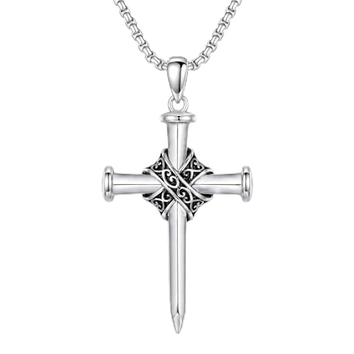Cross Necklace for Men Women 925 Sterling Silver Cross Pendant Necklace Christian Religious Jewelry Gifts for Anniversary - color: 28-Nails Thorns Cross2