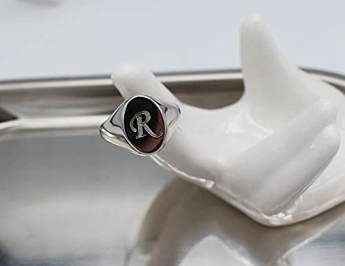 Sterling Silver Personalized Script Initial Letter Custom Signet Engrave Rings Jewelry - color: Silver