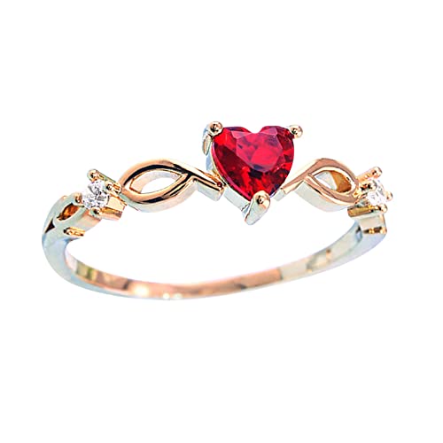 Women Heart Shaped Engagement Rings Inlaid Zircon Anniversary Rings Elegant Exquisite Wedding Jewelry (A-Red, 8) - color: A-red, size: 8