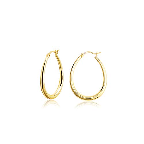 Silver Oval Hoop Earrings for Women 14K Gold Plated Hoop Earrings | Hypoallergenic Lightweight - color: A-14K Gold