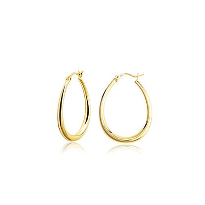 Silver Oval Hoop Earrings for Women 14K Gold Plated Hoop Earrings | Hypoallergenic Lightweight - color: A-14K Gold