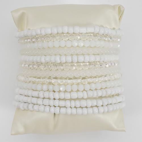 12Pcs Bohemia Multilayer Resin Seed Beaded Stackable Bracelets Colorful Crystal Glass Beads Stretch Bracelet BFF Friendship Elastic Wristbands for Women Men Summer Beach Boho Vacation Jewelry - color: White