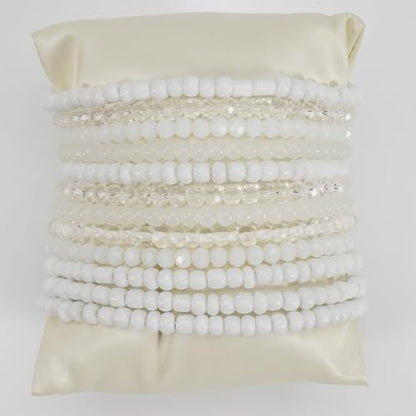 12Pcs Bohemia Multilayer Resin Seed Beaded Stackable Bracelets Colorful Crystal Glass Beads Stretch Bracelet BFF Friendship Elastic Wristbands for Women Men Summer Beach Boho Vacation Jewelry - color: White