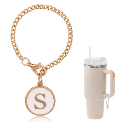 Letter Charm Accessories For Stanley Cup,Gold Initial Chain Water Bottle Name Id Charms for Tumbler,Yeti, Simple Modern Cups Handle - color: S