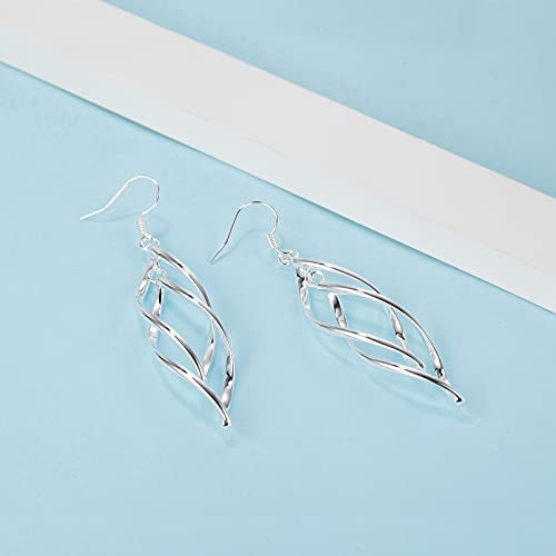 Linear Swirl Wire Earrings For Women dangling Boho Dangle Drop - color: Silver-Linear Swirl Wire Earrings