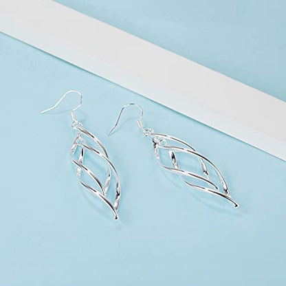 Linear Swirl Wire Earrings For Women dangling Boho Dangle Drop - color: Silver-Linear Swirl Wire Earrings