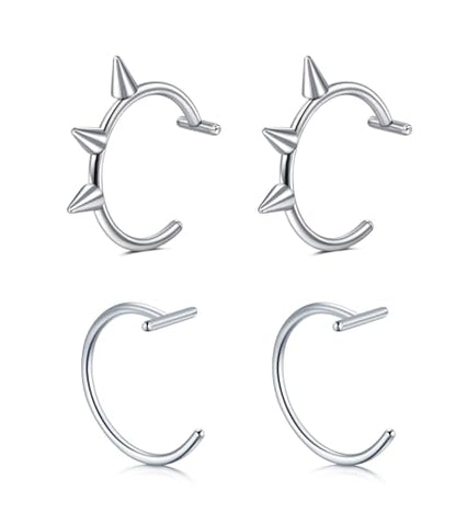 QWALIT Fake Nose Ring Fake Lip Piercing Fake Lip Ring Fake Nose Ring Hoop Fake Snake Bites Fake Lip Piercings Faux Lip Rings Fake Nose Piercing Clip on Nose Ring Spring - color: D1-2 styles-silver
