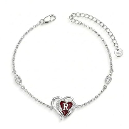 Initial Bracelet for Women 925 Sterling Silver Heart Angel Wings Initial Bracelet Anniversary Birthday Mothers Day Jewelry for Mom Her Wife - color: R