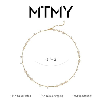MTMY Gold Choker Necklace for Women, 14K Gold Plated Dainty Cubic Zirconia Cross Heart Shell Teardrop Charm Station Necklaces Trendy Summer Jewelry Gift - style: Love Heart