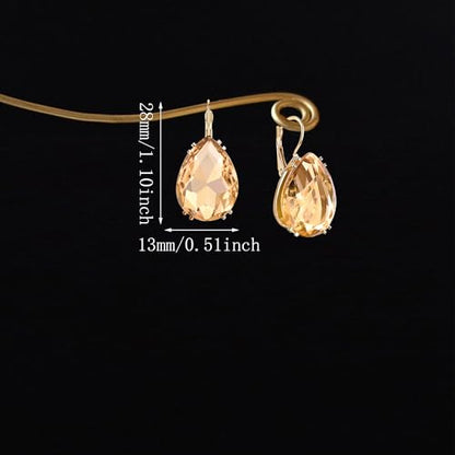 14K Gold Teardrop Crystal Leverback Earrings Sparkly Rhinestone Water Droplet Dangle Drop Earrings For Women - color: Champagne