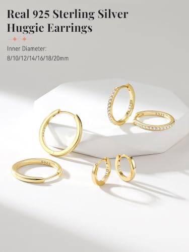 FaithHeart Solid 925 Sterling Silver Small Huggie Hoop Earrings for Women | Silver/Black/Gold/Rose Gold Small Hoop Earrings, Hypoallergenic Lightweight Cartilage Huggie Earrings, Gift Box - color: 01. Blank-Gold, size: 12mm