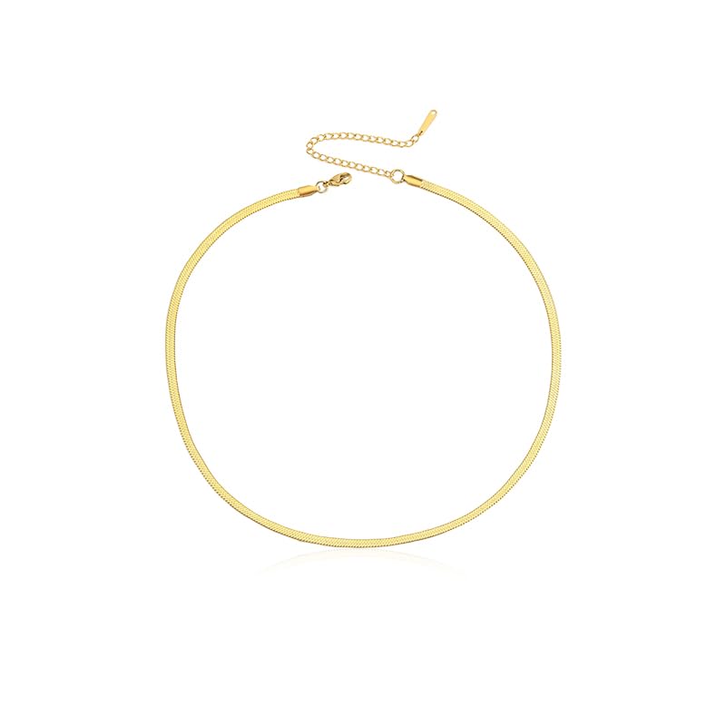 IDOKAWA 14K Gold/Silver Plated Snake Chain Necklace Herringbone Necklace Gold Choker Necklaces for Women Gifts Jewelry 3MM(W) 16"(L) - color: Gold