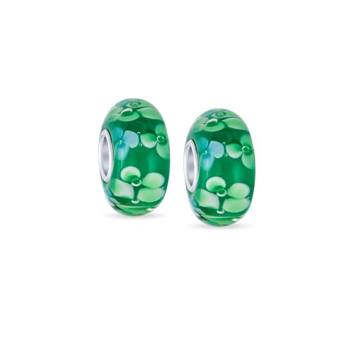Bling Jewelry .925 Sterling Silver Murano Glass Floral Blue Green Pink Red Black White Flower Spacer Charm Bead For Women Teen for Bracelet - color: Green Set