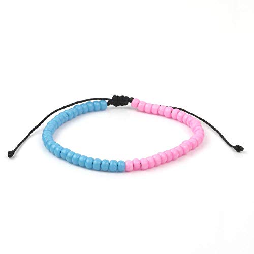 Glass Seed Bead Camp Friendship Minimalist Bracelet - color: Light Blue & Pink
