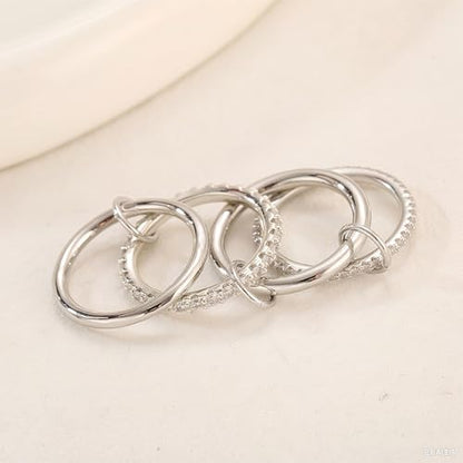 14K Gold Interlocking Stackable Rings for Women – Silver Gold Stack Ring Set with CZ, Two Tone Interlocked Stacked Ring, Multi-layer Statement Ring Jewelry - color: Upgraded Silver CZ(4Layer), size: 6