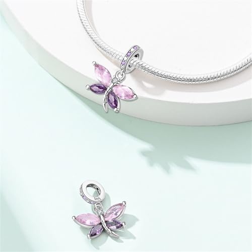 925 Sterling Silver Charms for Bracelets and Necklaces Beads Charms Jewelry Gift for Women - color: Purple Butterfly
