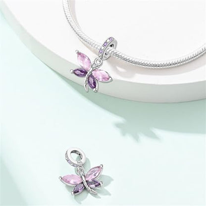 925 Sterling Silver Charms for Bracelets and Necklaces Beads Charms Jewelry Gift for Women - color: Purple Butterfly